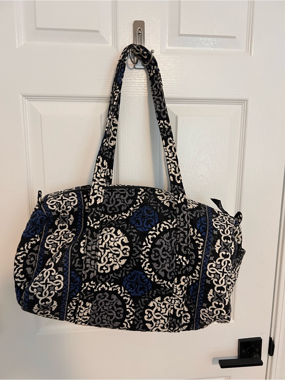 Vera Bradley Black, White & Blue Quilted Travel Duffel